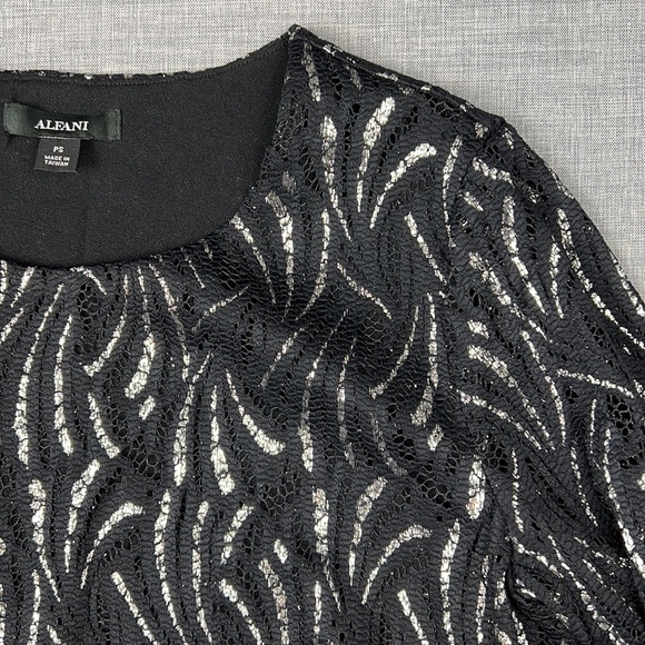 Alfani Black & Silver Foil Ruffle Sleeve Top Petite Size XS and Small - Picture 3 of 6